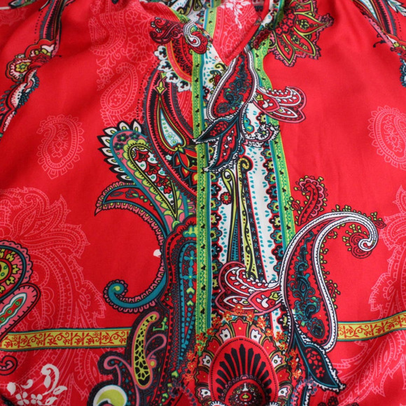 ECI Cold Shoulder Long Sleeve Blouse Multicolor Red, Pink, Green, White Size M - Picture 12 of 16